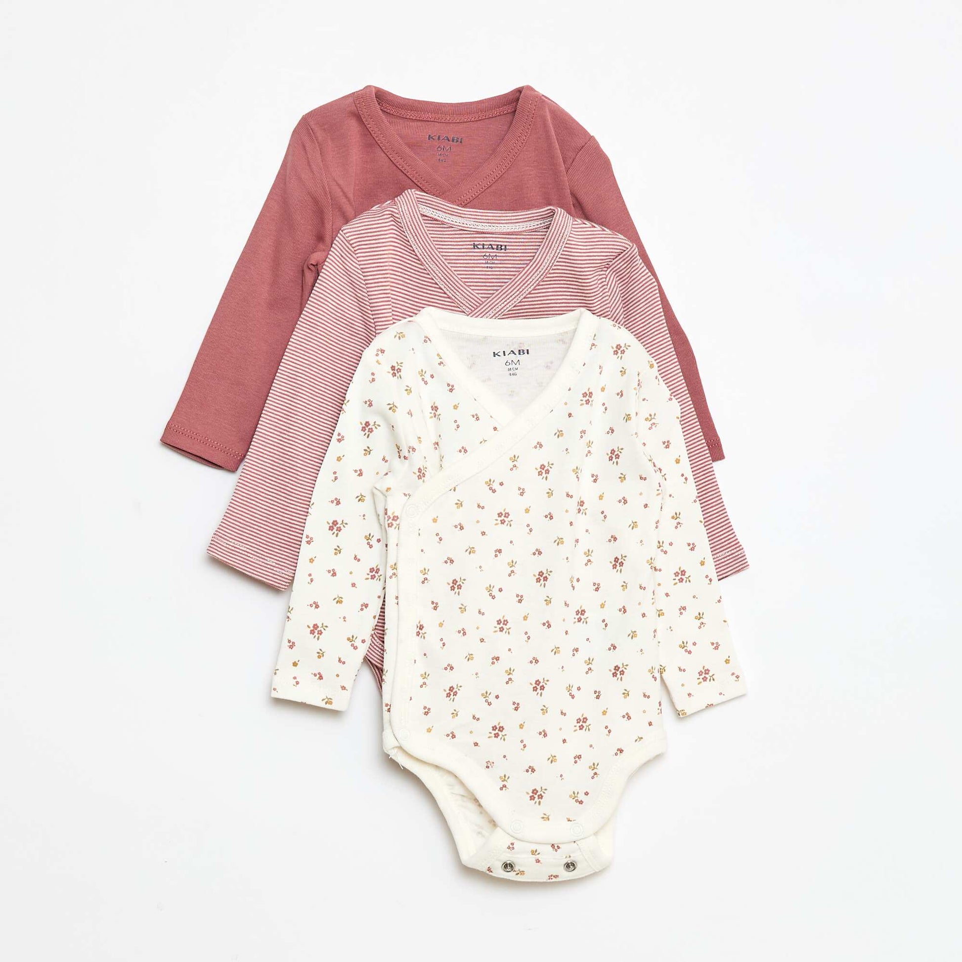 Lot de 3 bodies à manches longues avec ouverture pressionnée ROSE