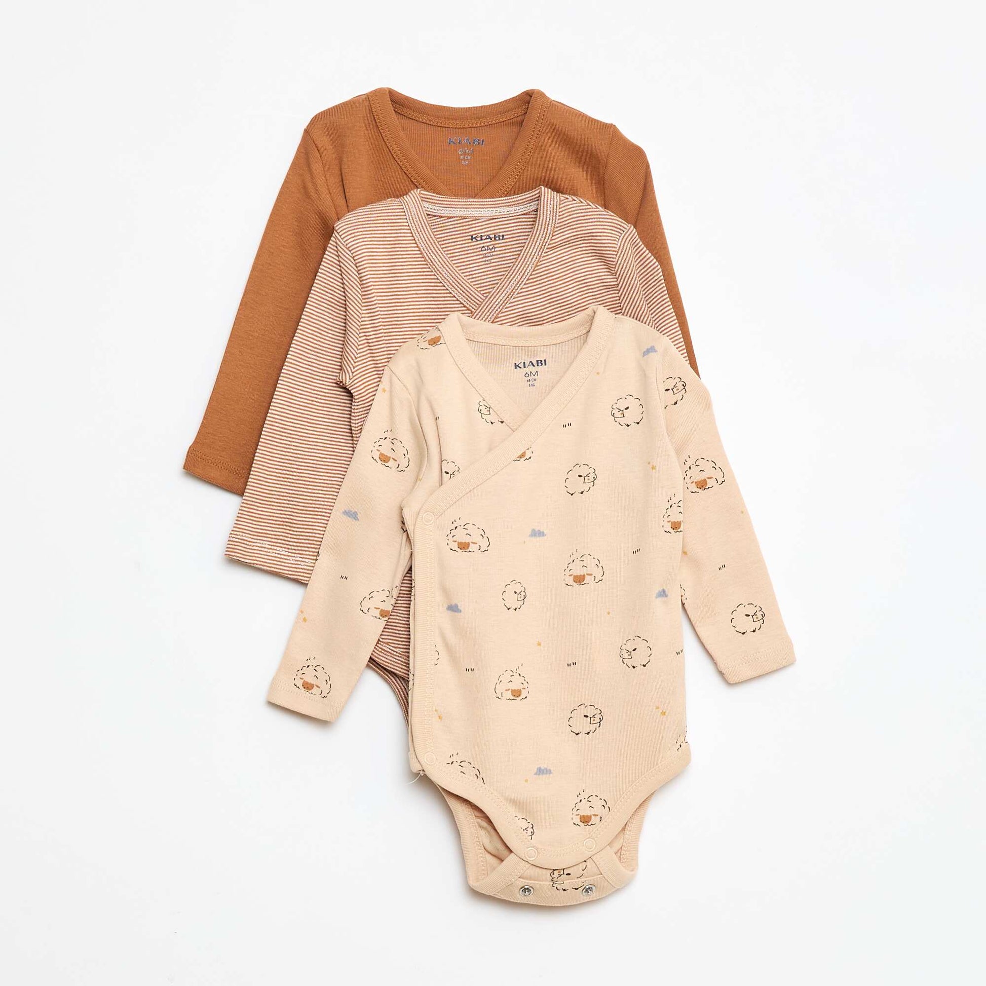 Lot de 3 bodies à manches longues avec ouverture pressionnée BEIGE