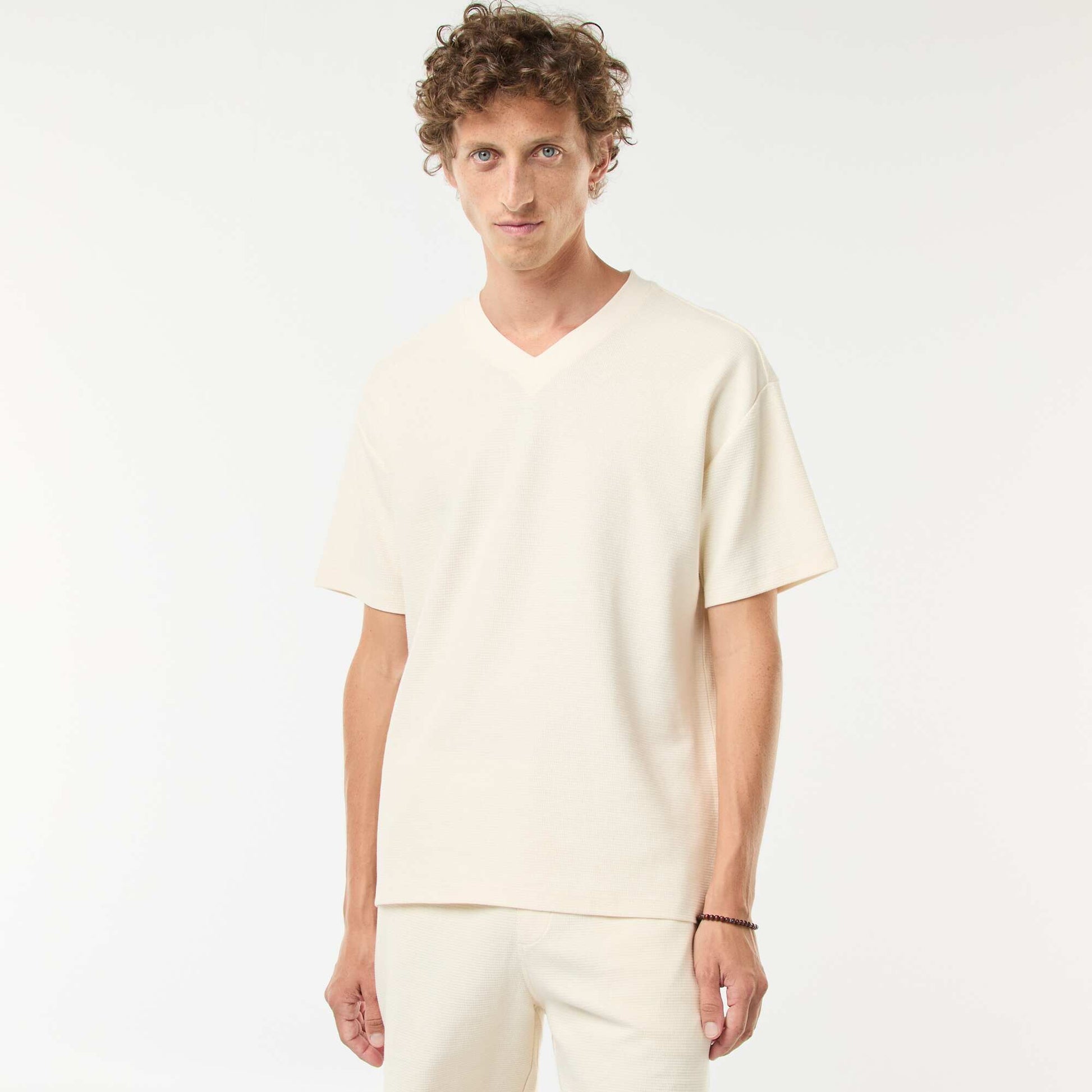 T-shirt en maille col V BEIGE