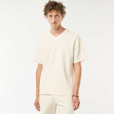 T-shirt en maille col V BEIGE