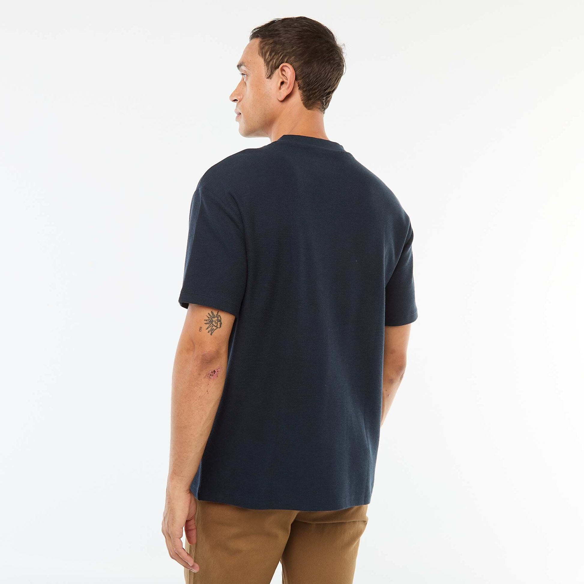 T-shirt en maille col V BLEU