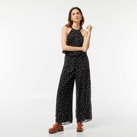 Combinaison pantalon avec haut plissé à emmanchure américaine BLANC