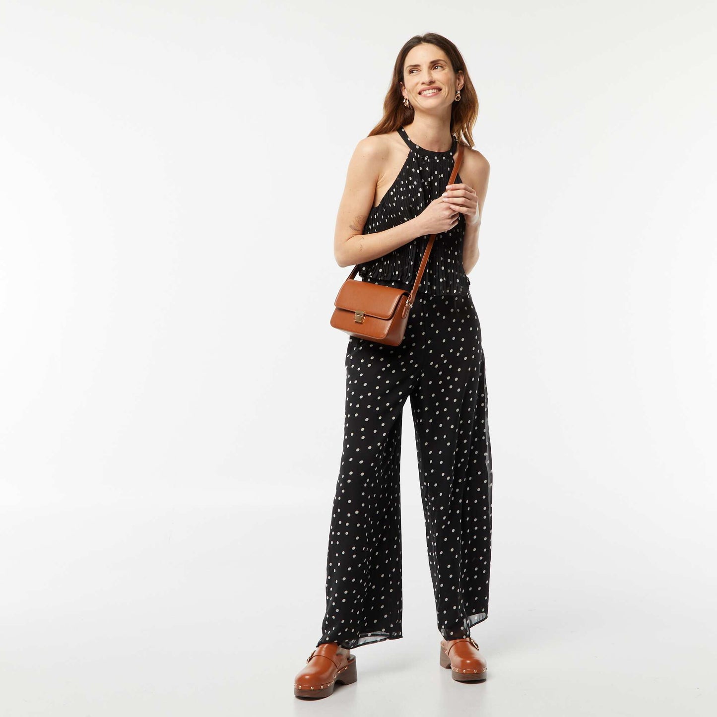 Combinaison pantalon avec haut plissé à emmanchure américaine BLANC