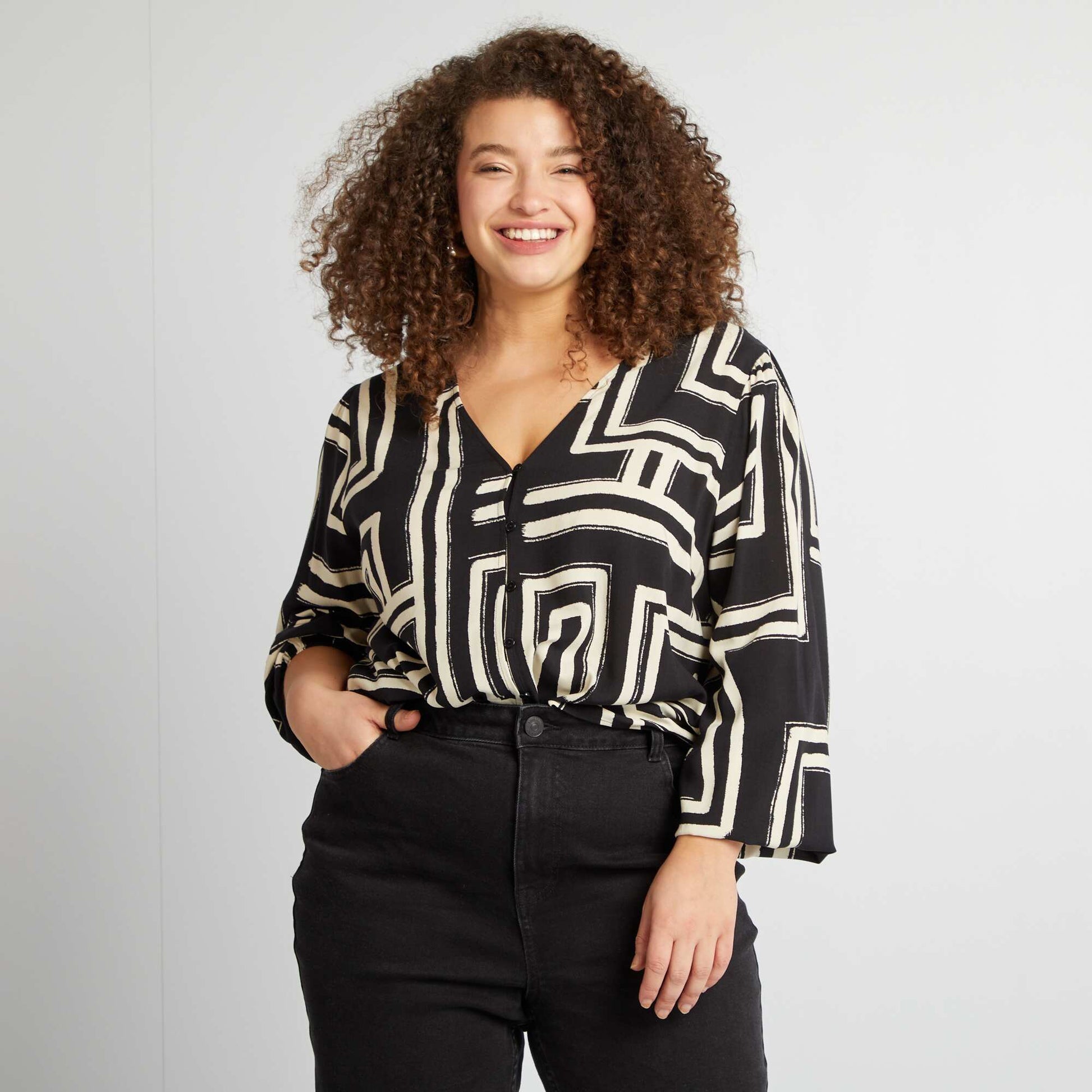 Blouse boutonnée à motif NOIR