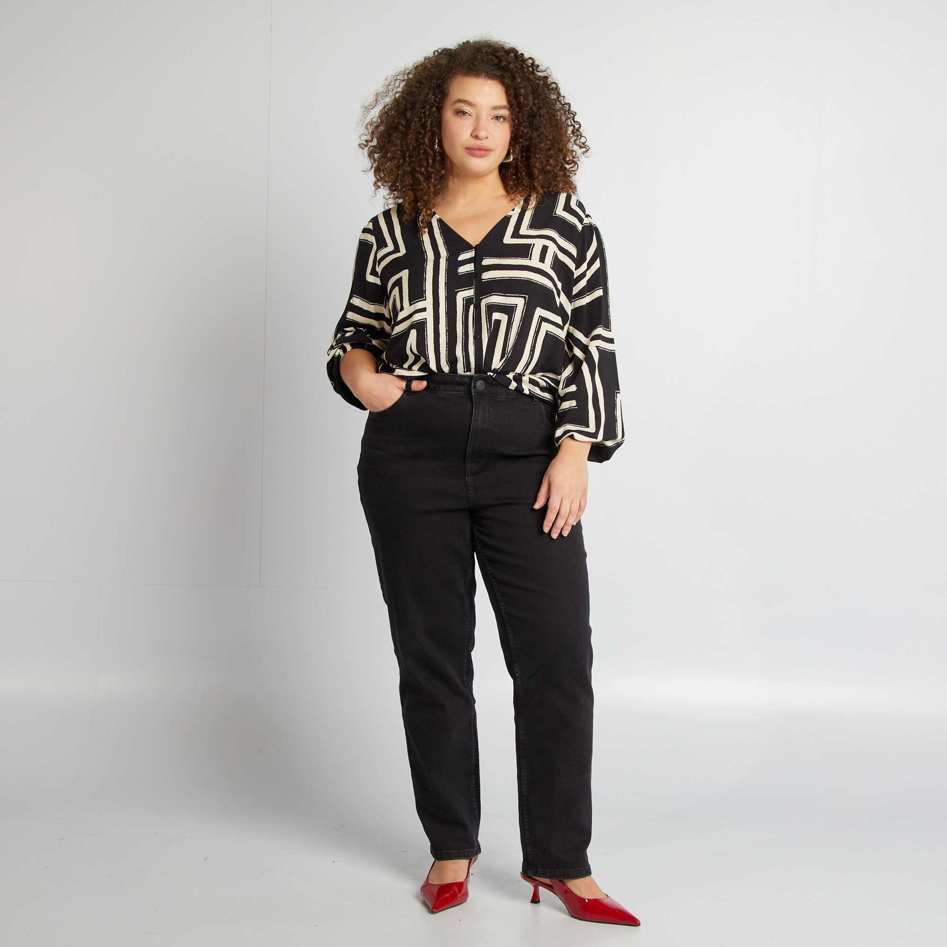 Blouse boutonnée à motif NOIR