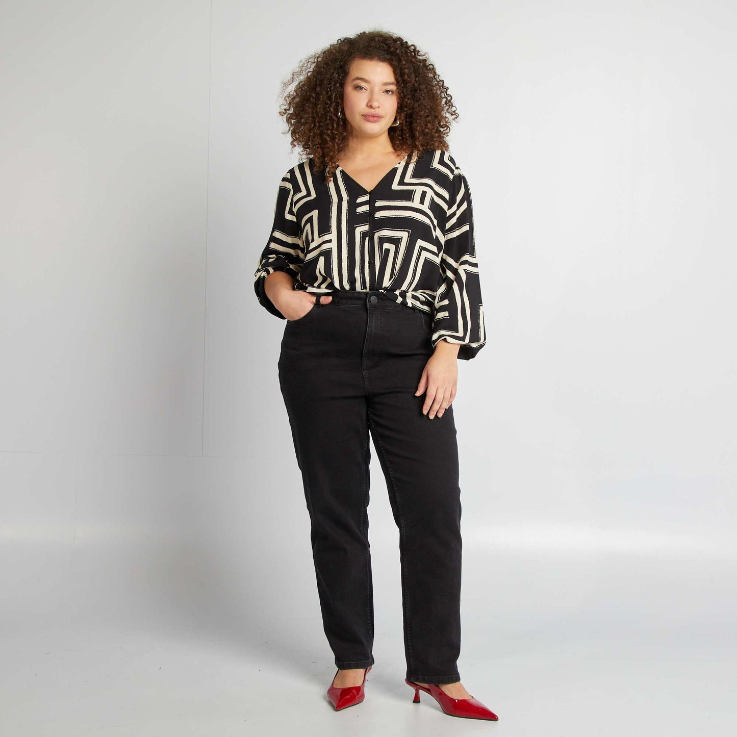 Blouse boutonnée à motif NOIR