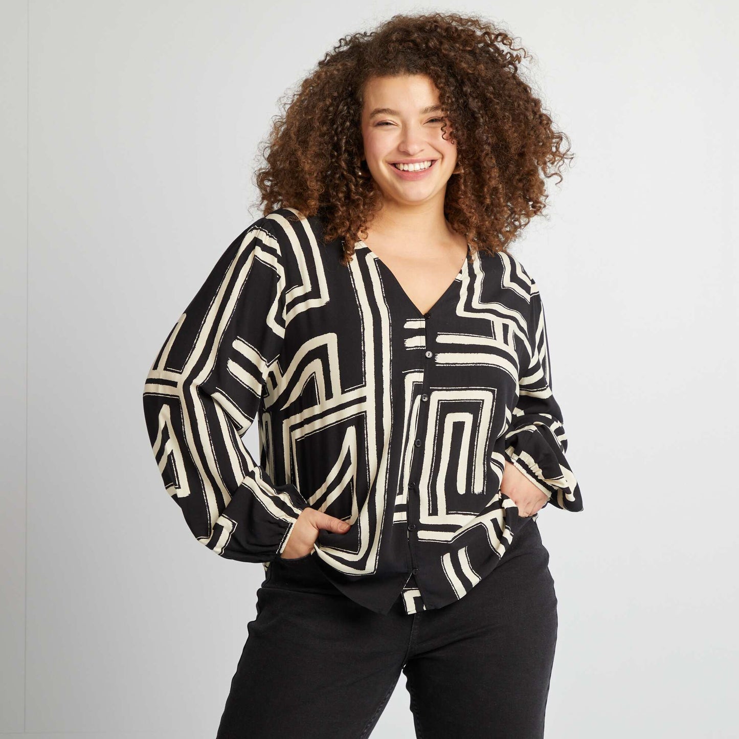 Blouse boutonnée à motif NOIR