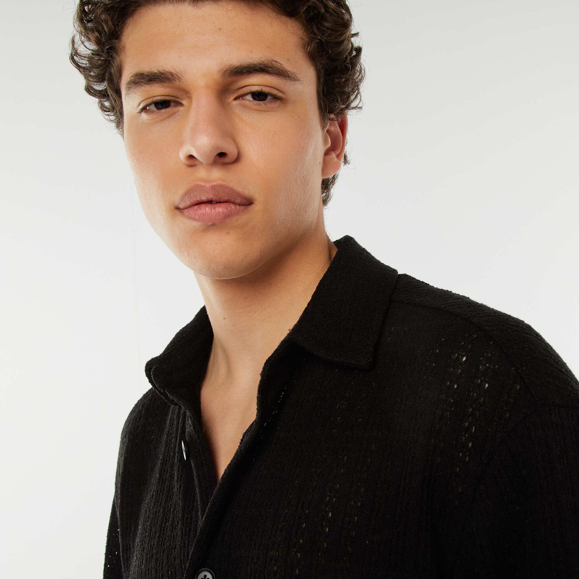 Chemise en maille ajourée manches courtes NOIR