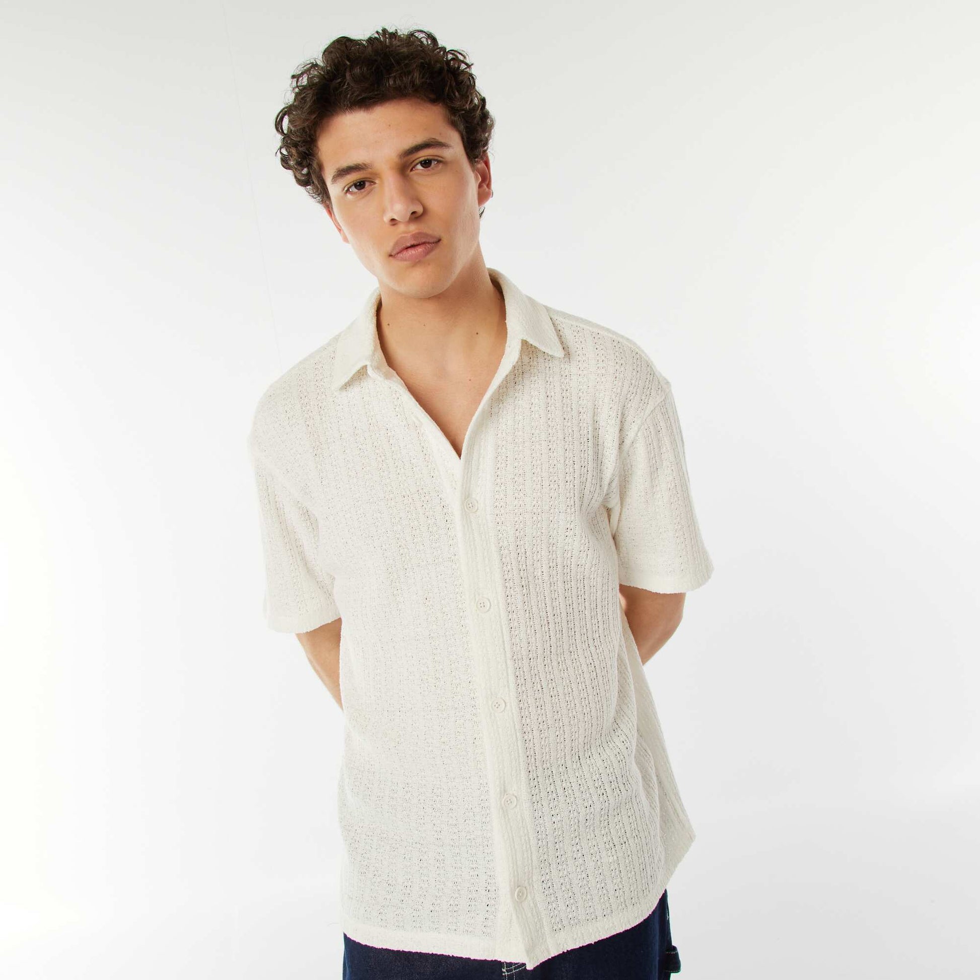 Chemise en maille ajourée manches courtes BEIGE