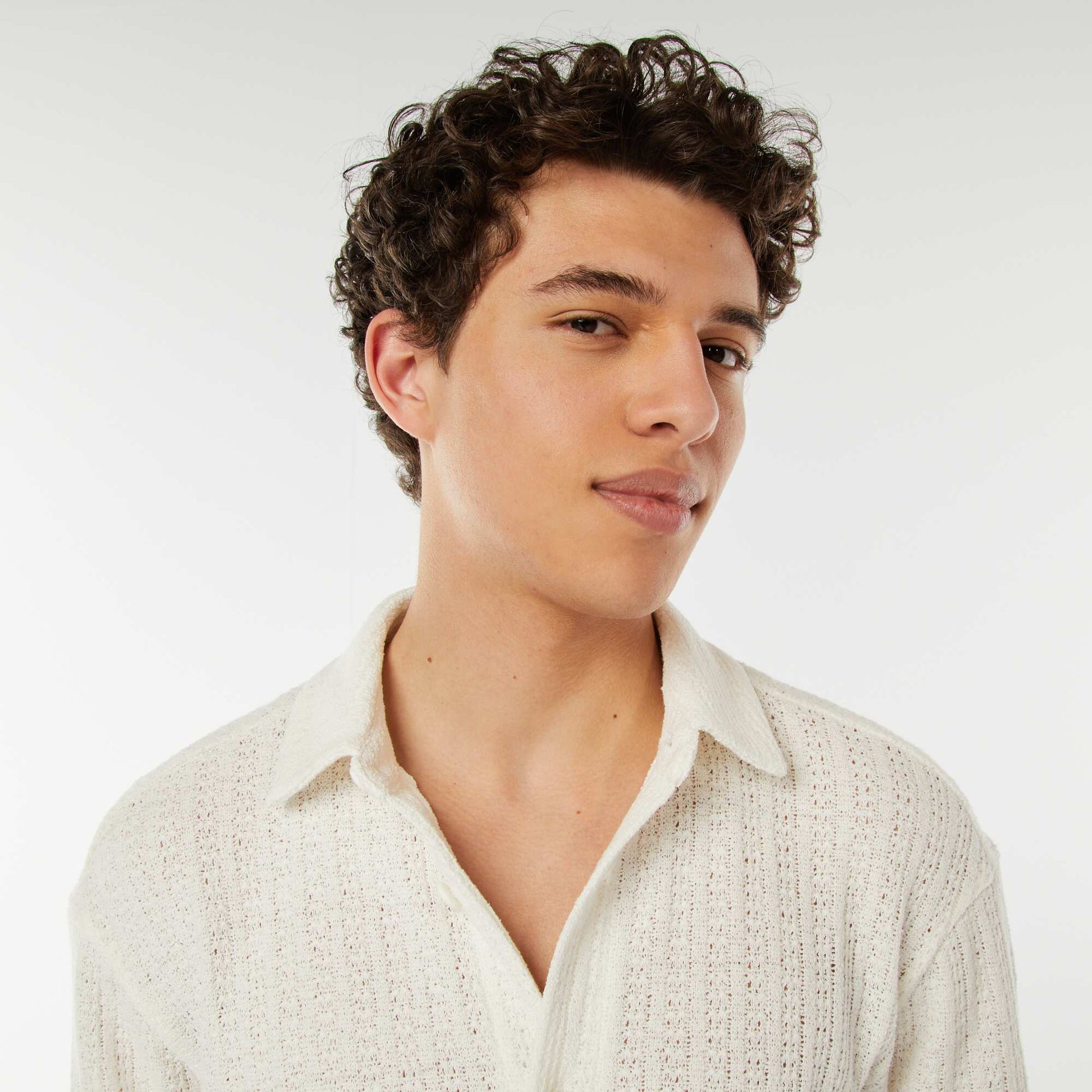 Chemise en maille ajourée manches courtes BEIGE
