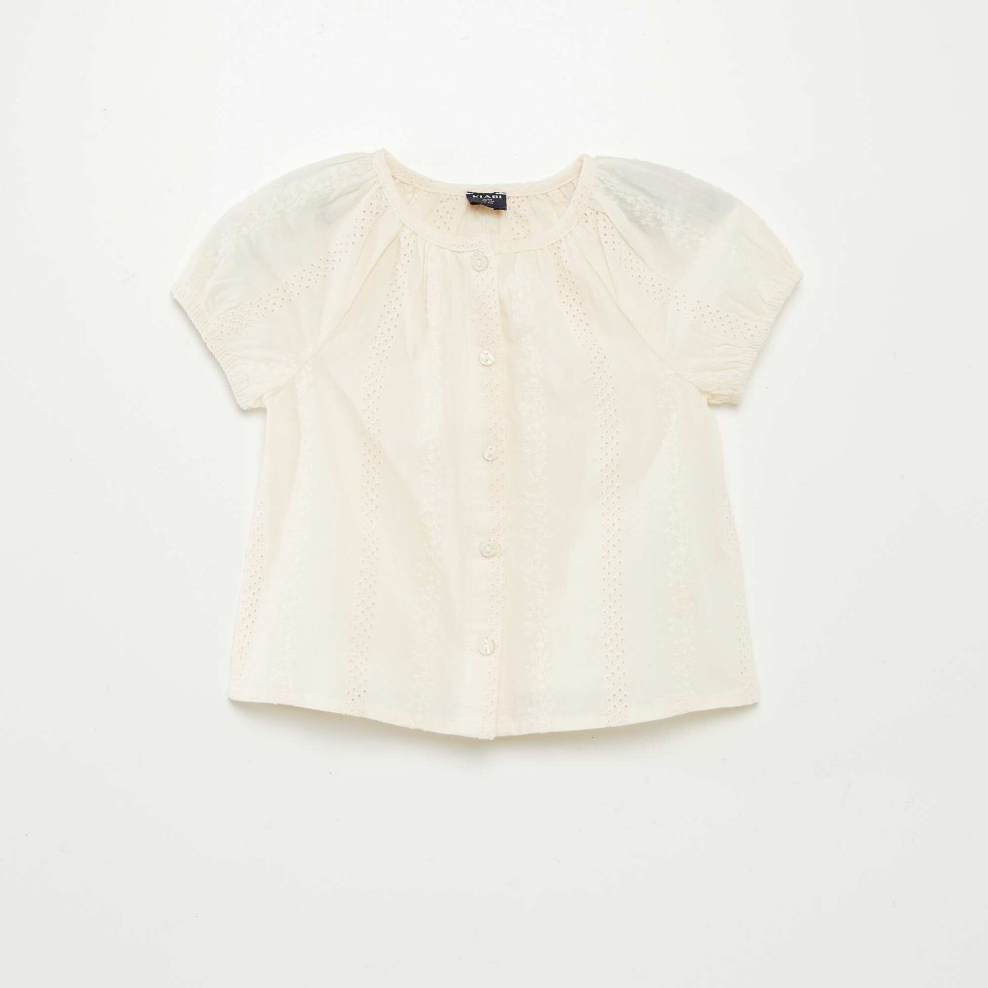 Blouse à manches courtes avec broderies anglaises BLANC