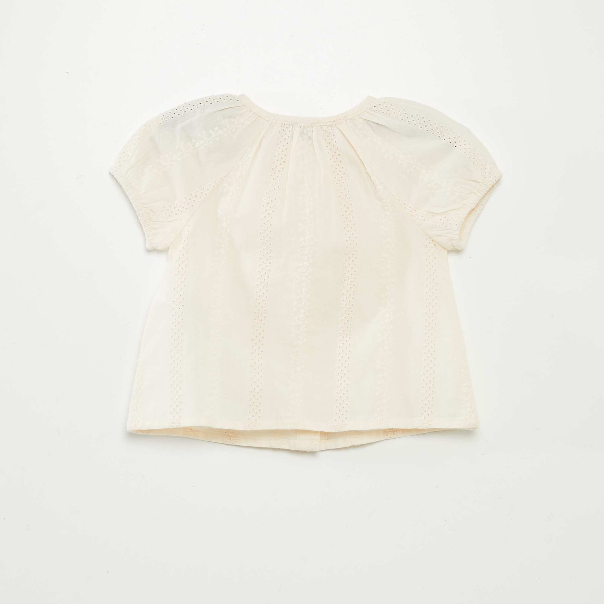 Blouse à manches courtes avec broderies anglaises BLANC