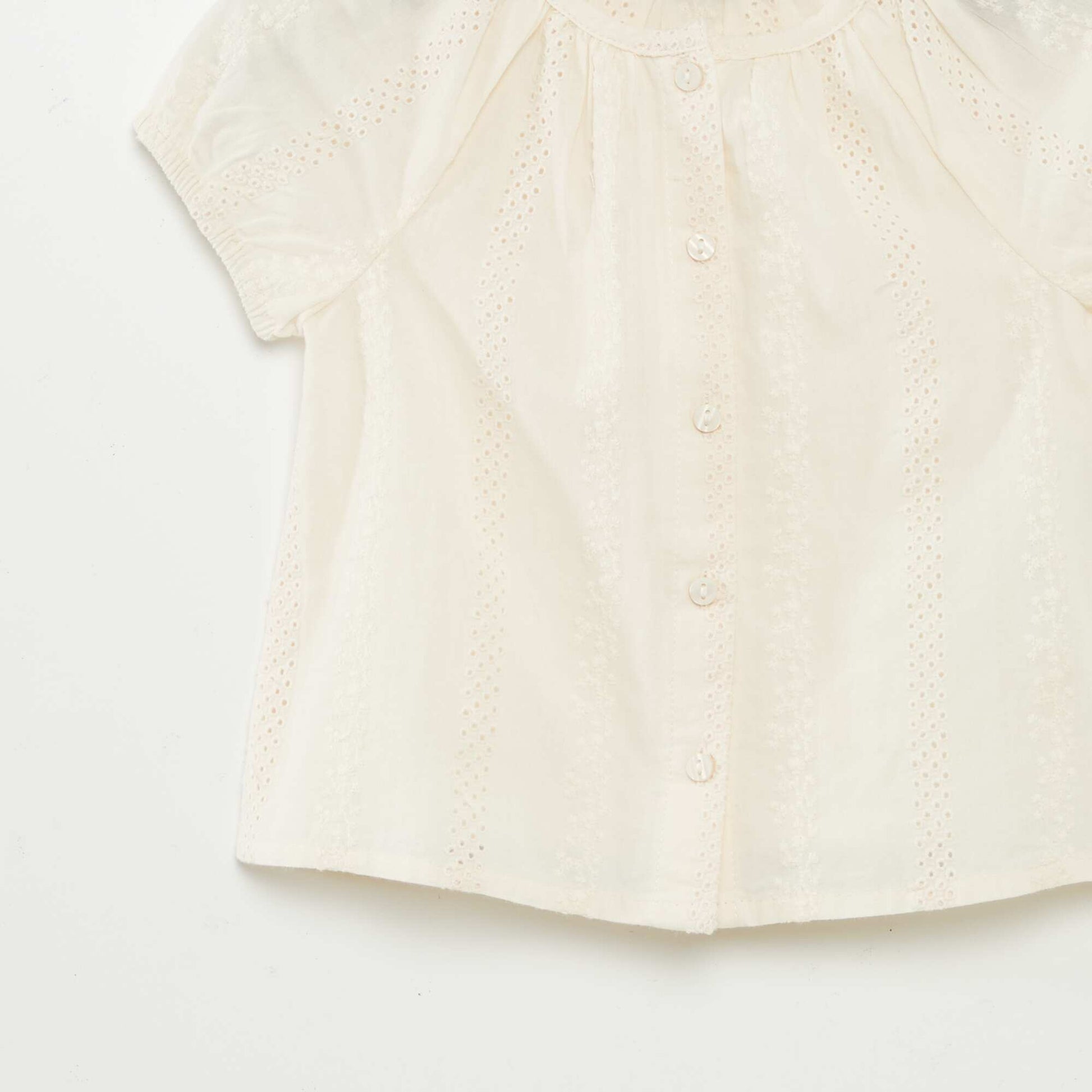 Blouse à manches courtes avec broderies anglaises BLANC
