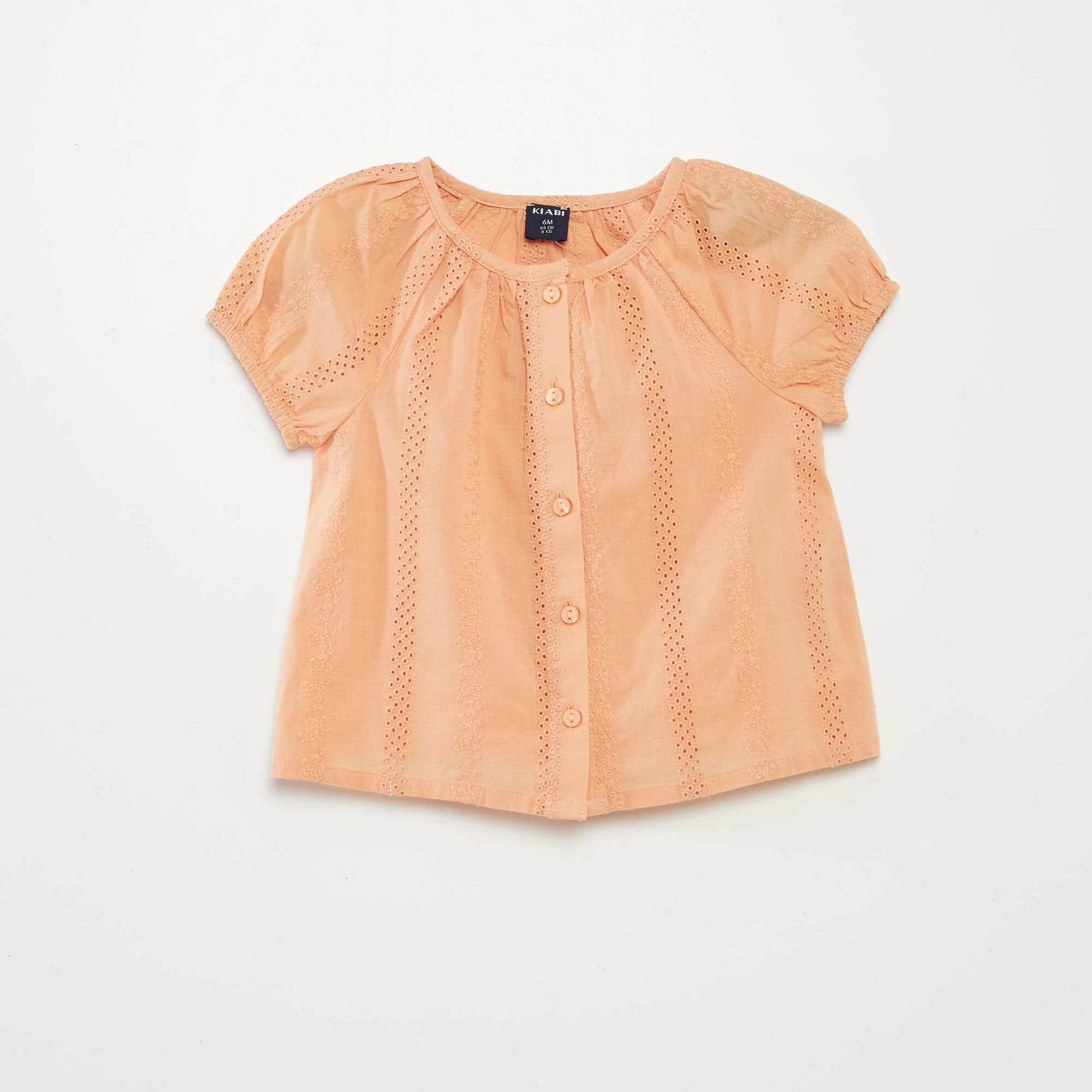 Blouse à manches courtes avec broderies anglaises BEIGE