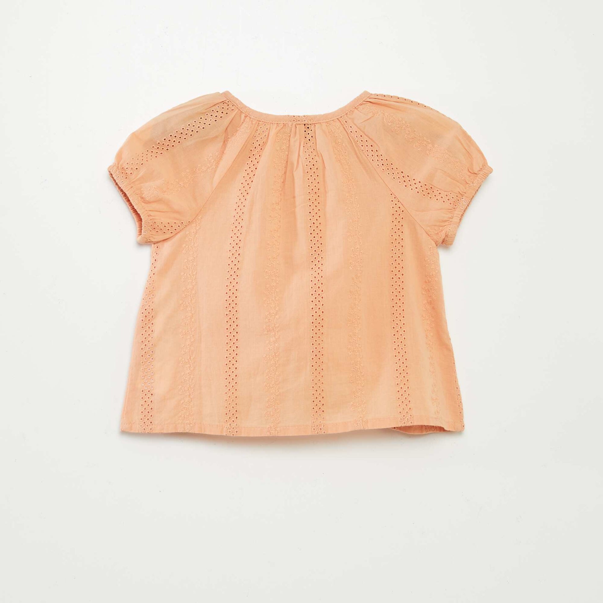 Blouse à manches courtes avec broderies anglaises BEIGE
