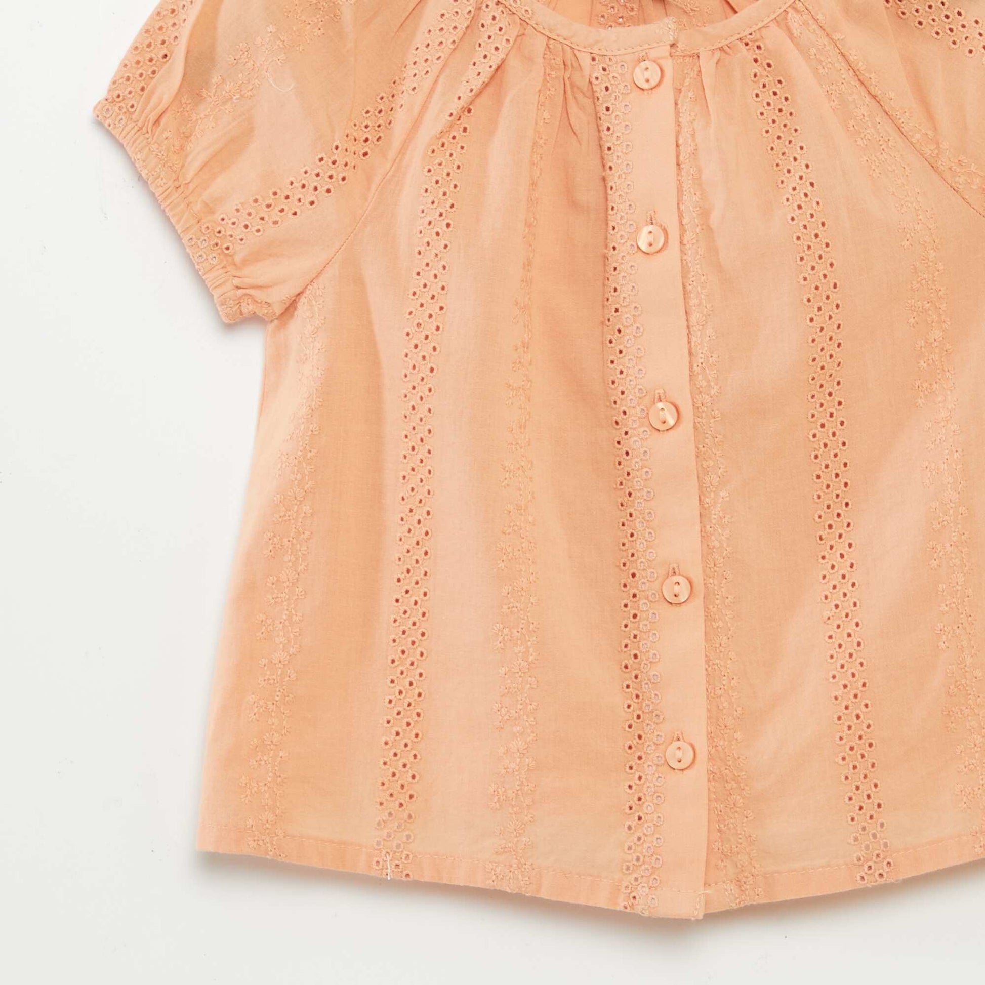 Blouse à manches courtes avec broderies anglaises BEIGE