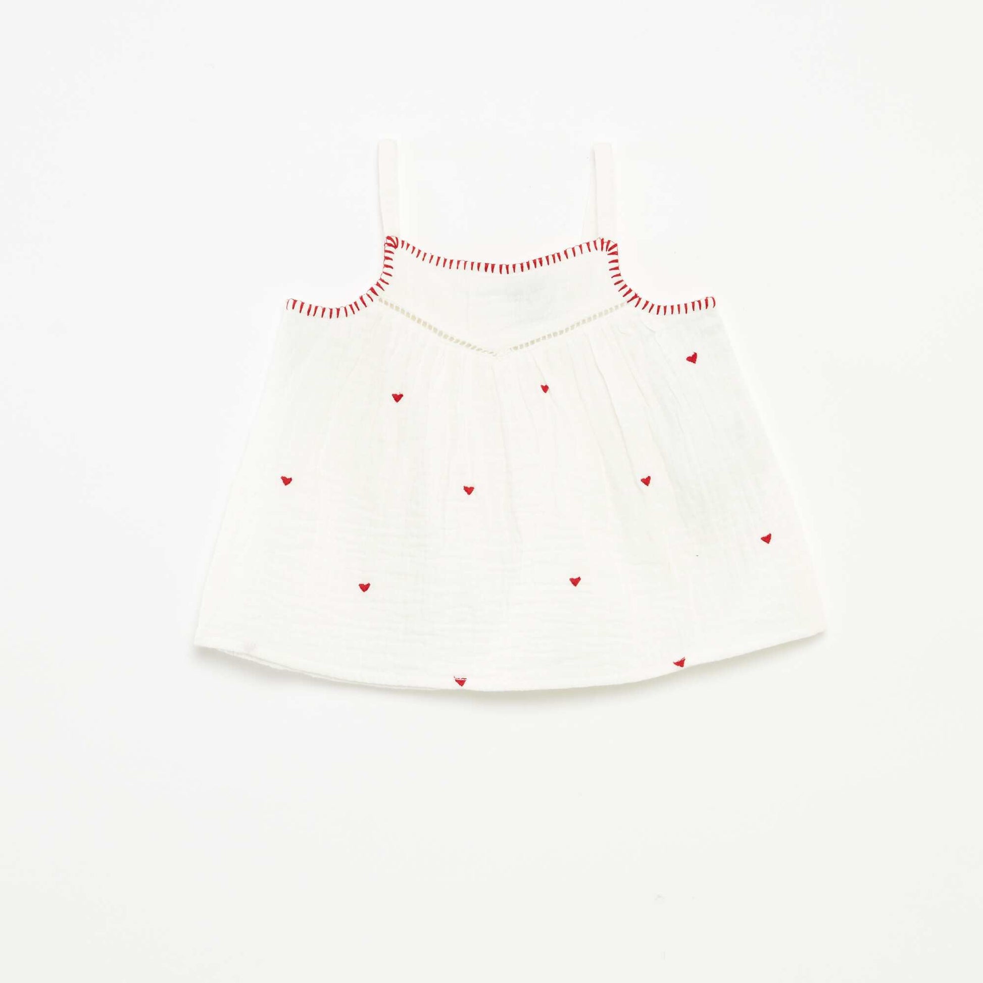 Blouse en gaze de coton avec broderies 'cœurs' all over ROUGE
