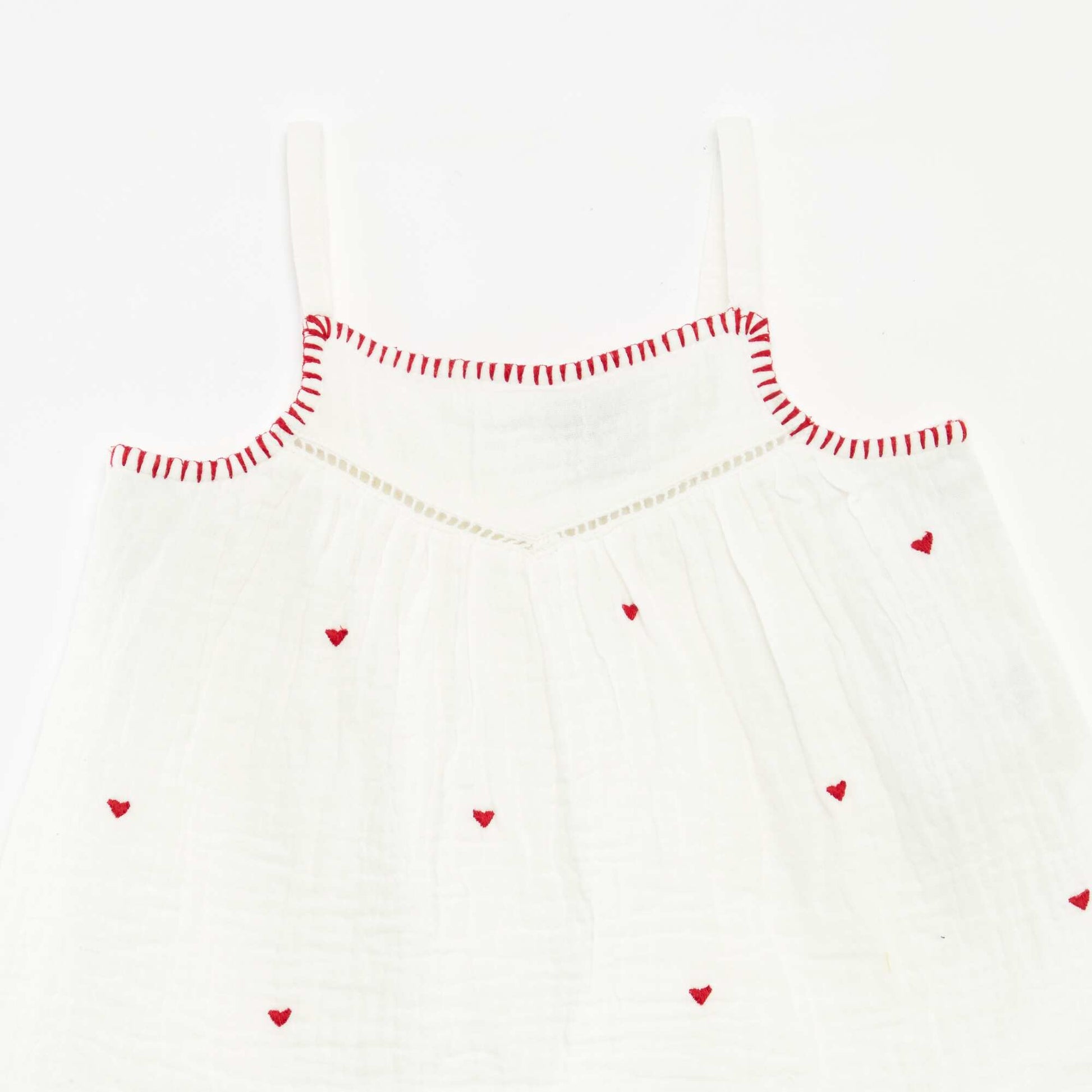 Blouse en gaze de coton avec broderies 'cœurs' all over ROUGE