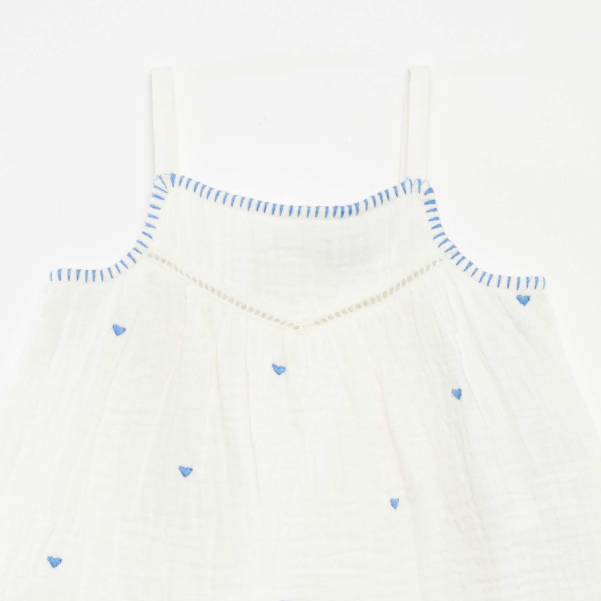 Blouse en gaze de coton avec broderies 'cœurs' all over BLEU