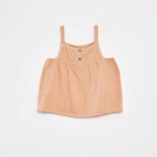 Top fines bretelles en gaze de coton BEIGE