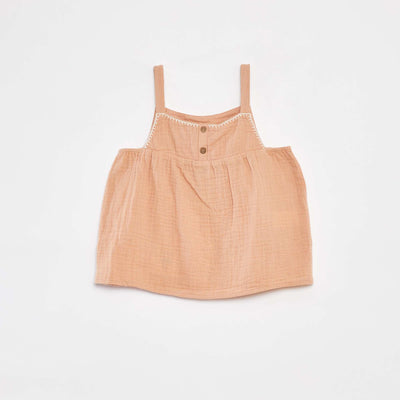 Top fines bretelles en gaze de coton BEIGE