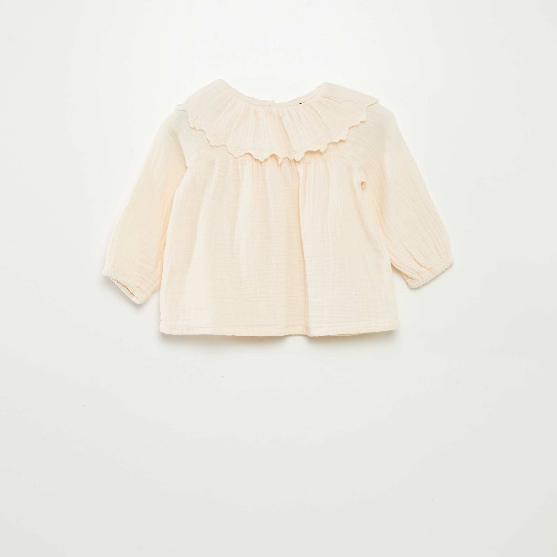 Blouse en gaze de coton avec col fantaisiste BEIGE