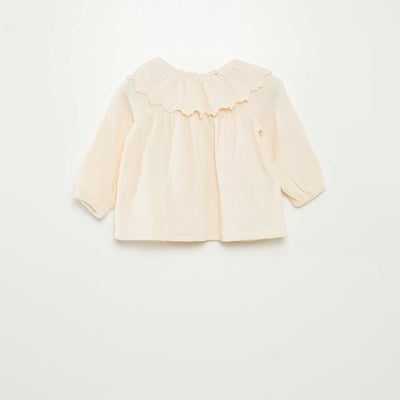 Blouse en gaze de coton avec col fantaisiste BEIGE