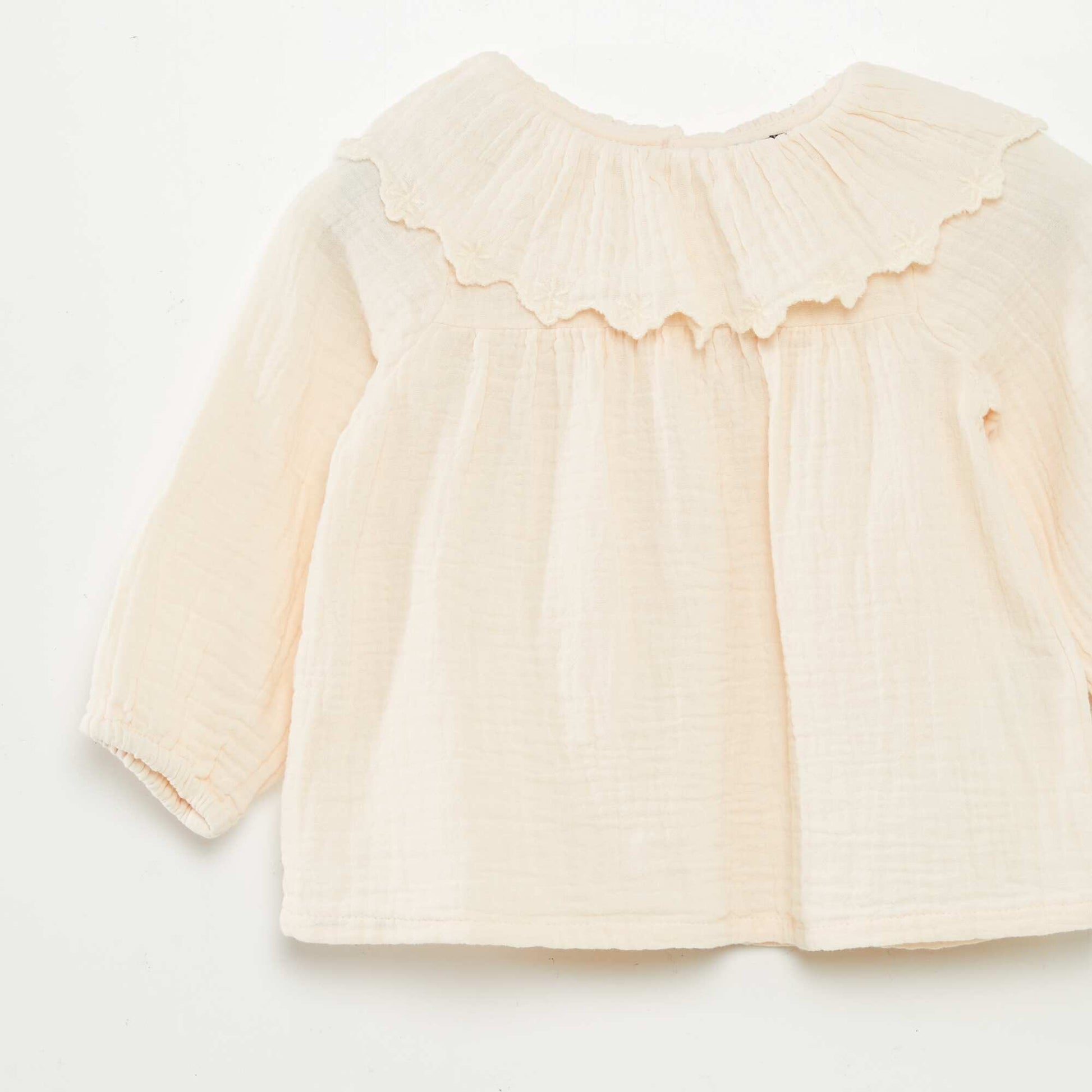 Blouse en gaze de coton avec col fantaisiste BEIGE