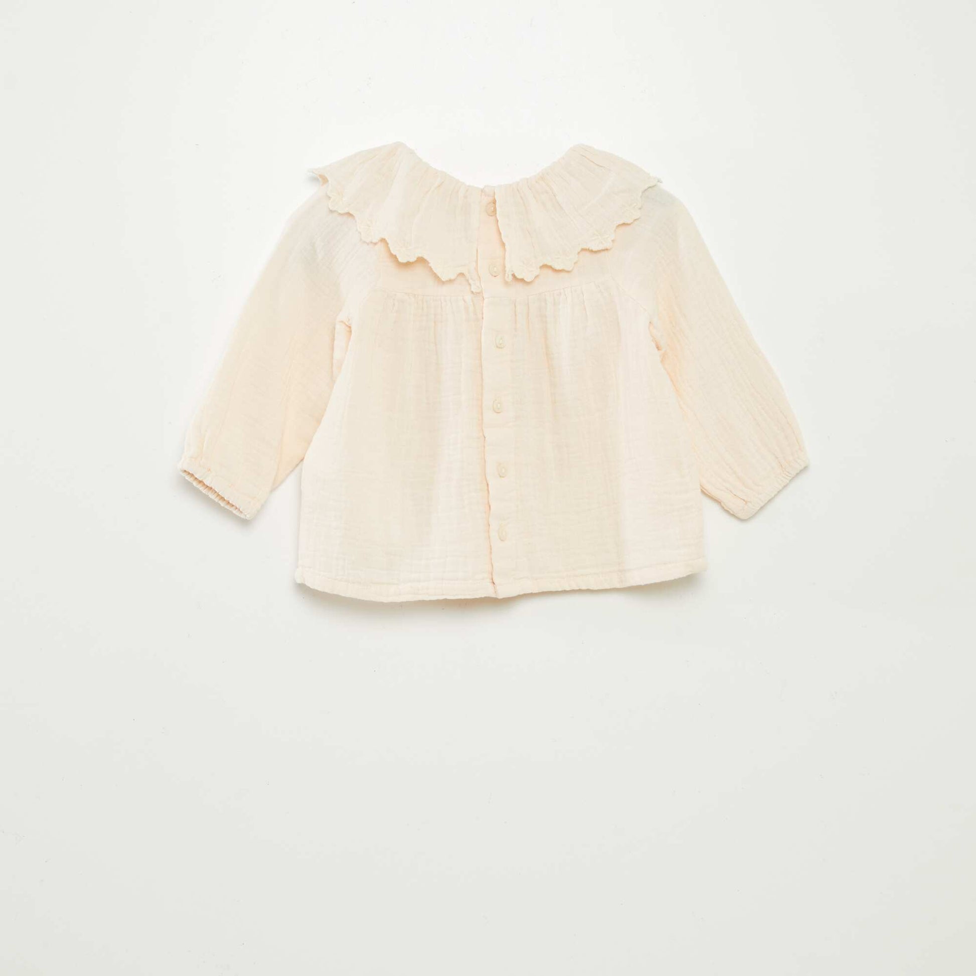 Blouse en gaze de coton avec col fantaisiste BEIGE