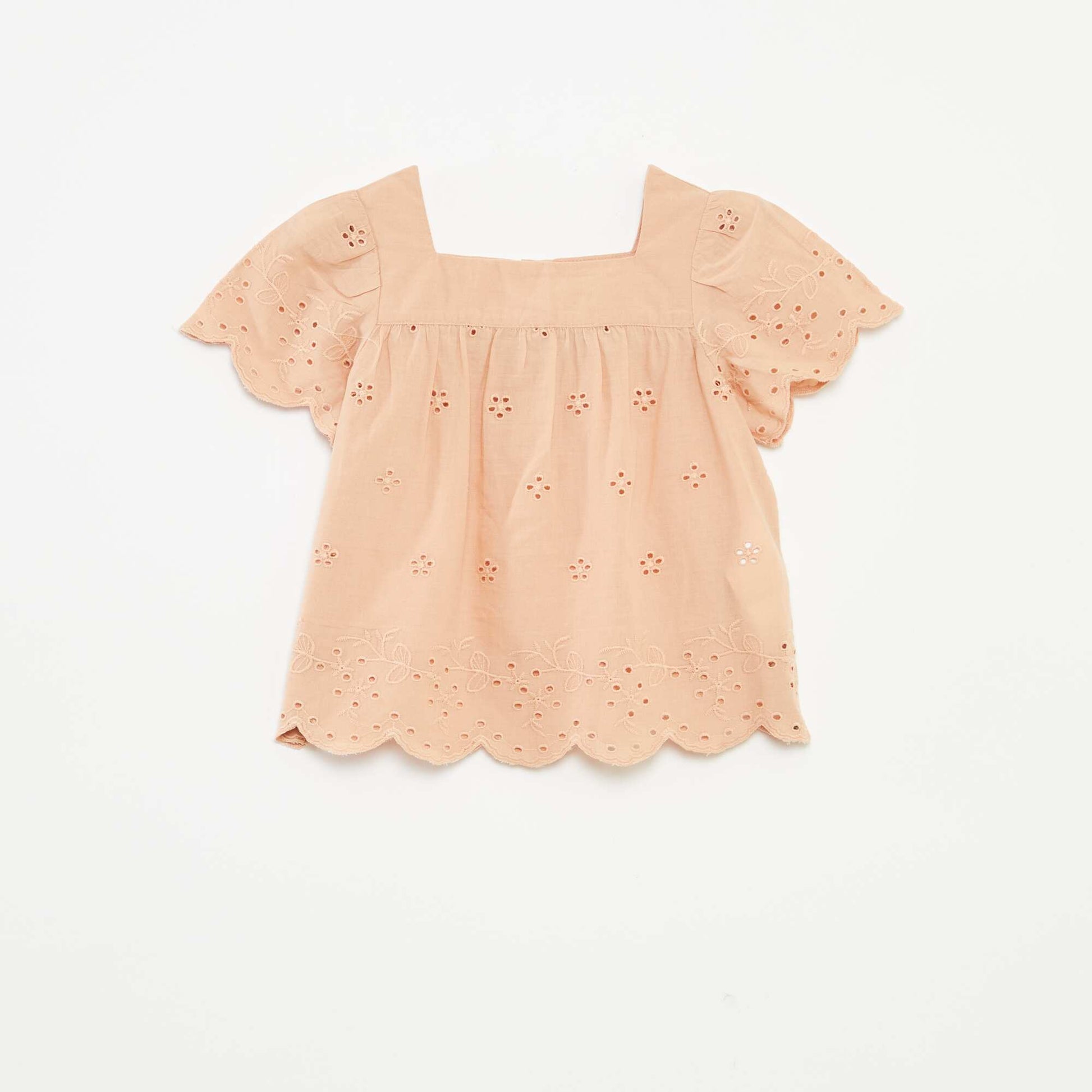 Blouse en voile de coton avec broderies anglaises BEIGE