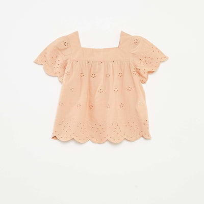 Blouse en voile de coton avec broderies anglaises BEIGE