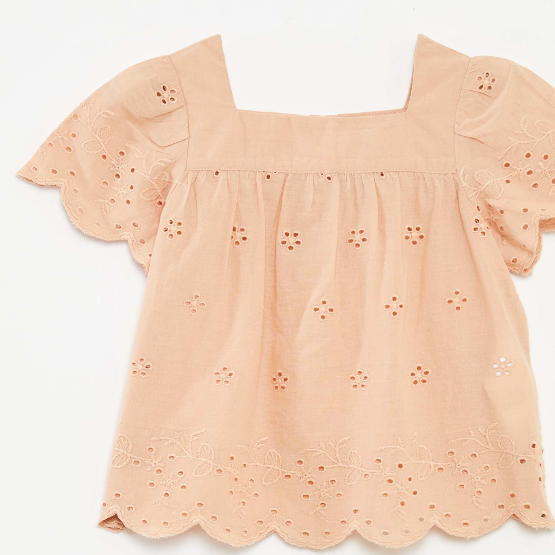Blouse en voile de coton avec broderies anglaises BEIGE