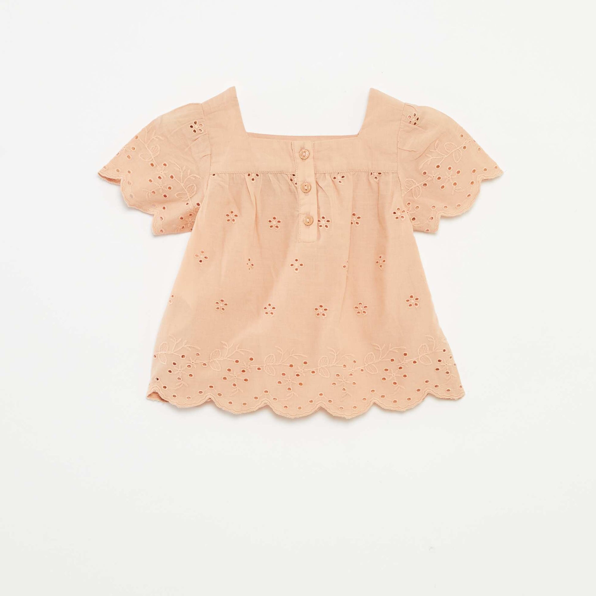 Blouse en voile de coton avec broderies anglaises BEIGE