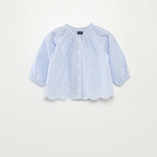 Blouse en voile de coton avec broderies anglaises BLEU