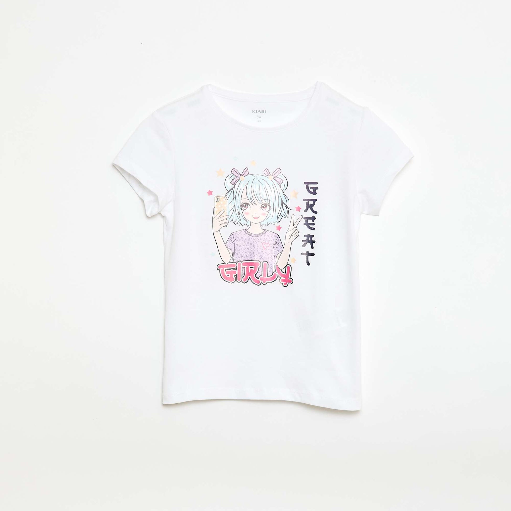 T-shirt imprimé manches courtes et col rond BLANC