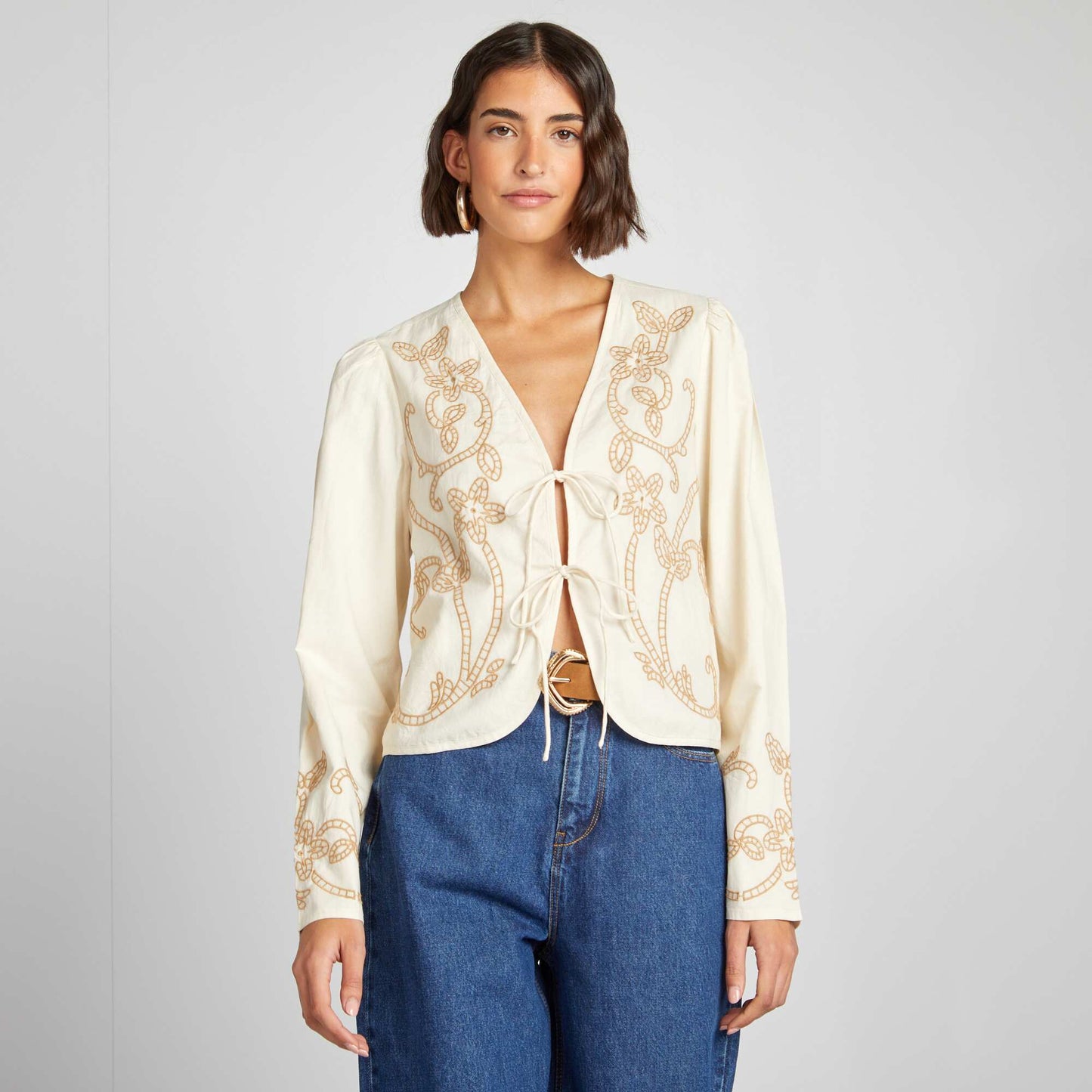 Veste kimono brodé BEIGE