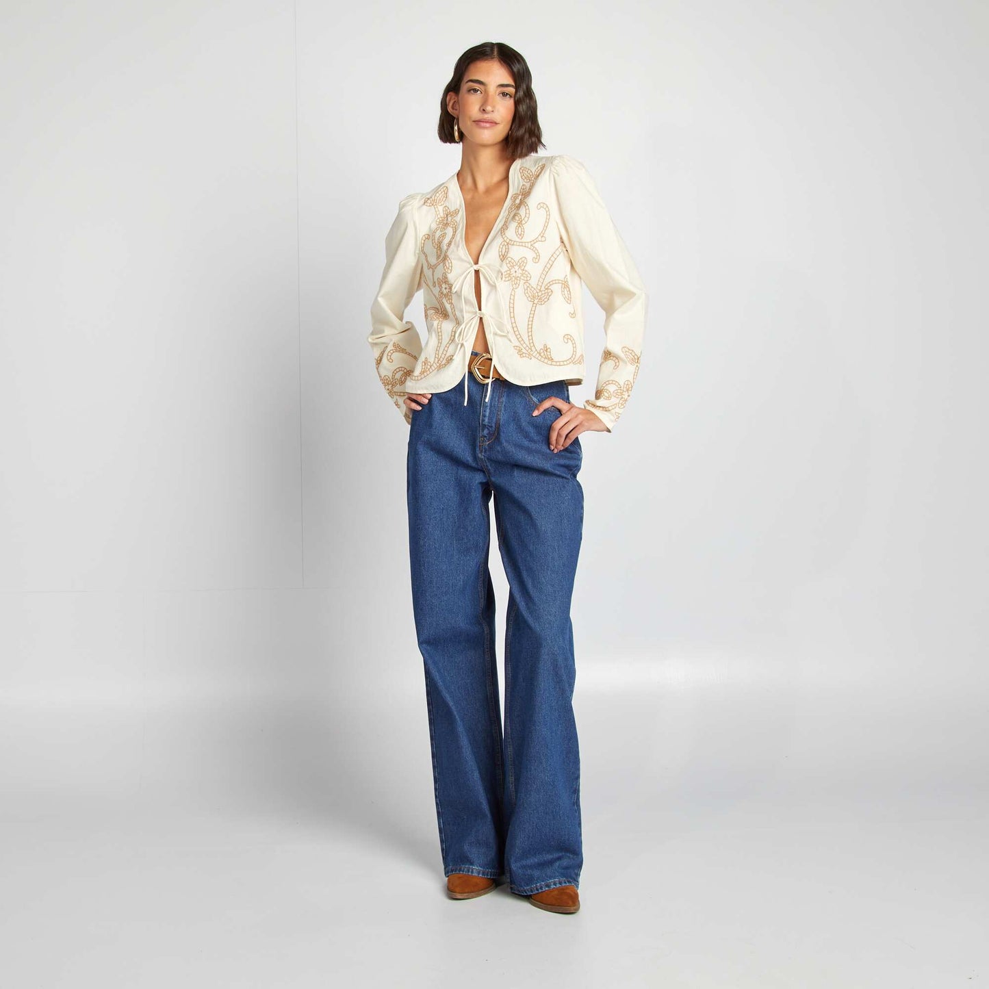 Veste kimono brodé BEIGE