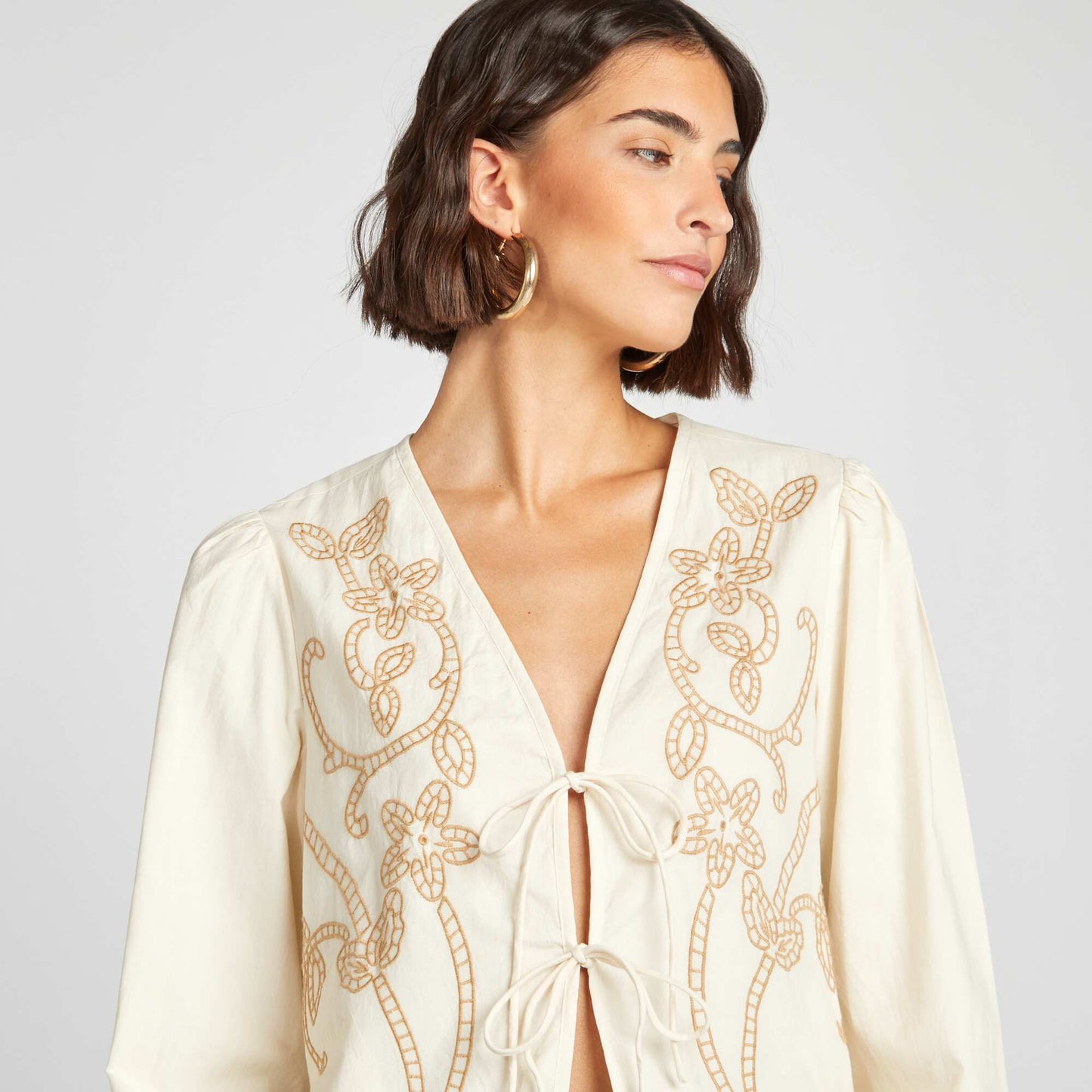 Veste kimono brodé BEIGE