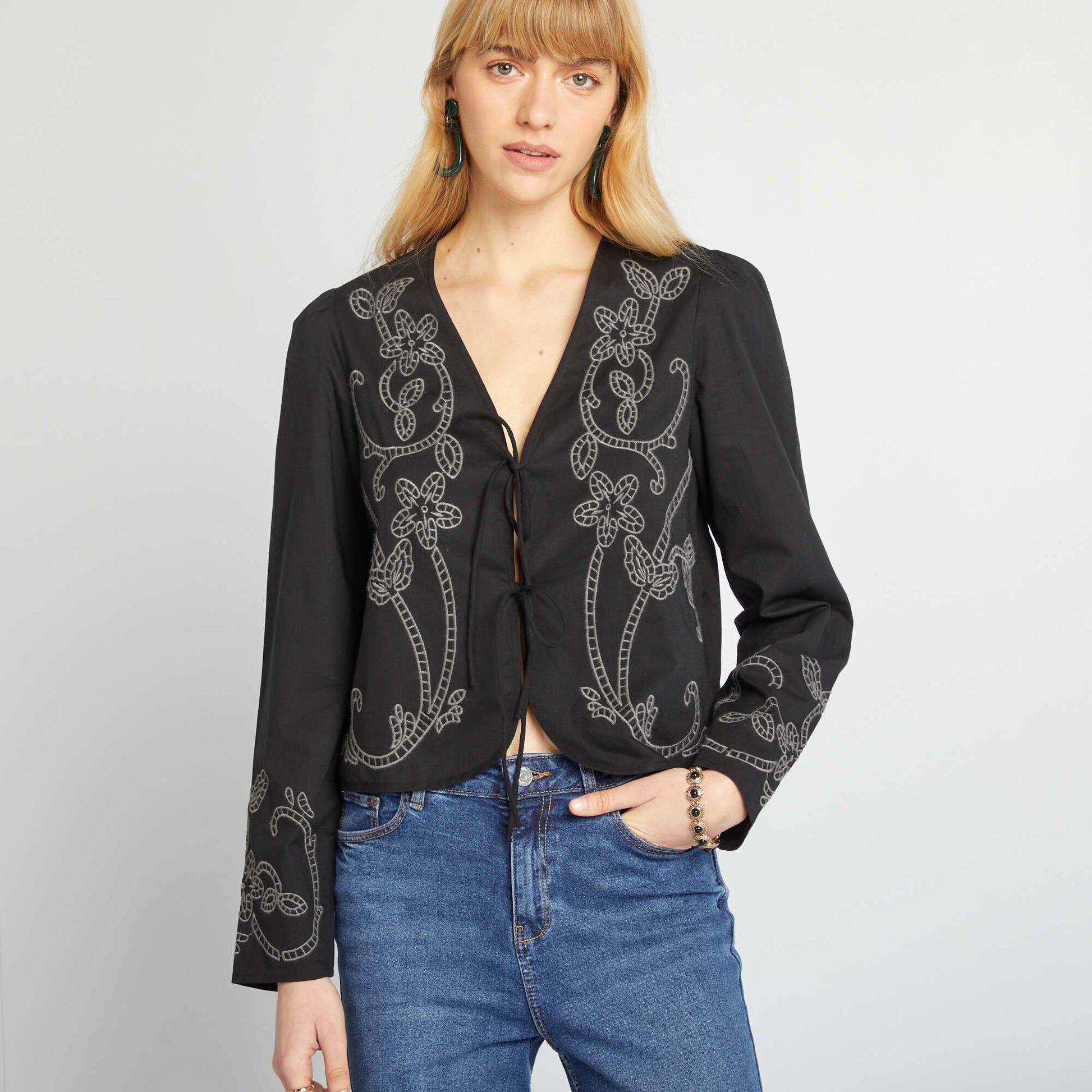 Veste kimono brodé NOIR