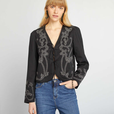 Veste kimono brodé NOIR