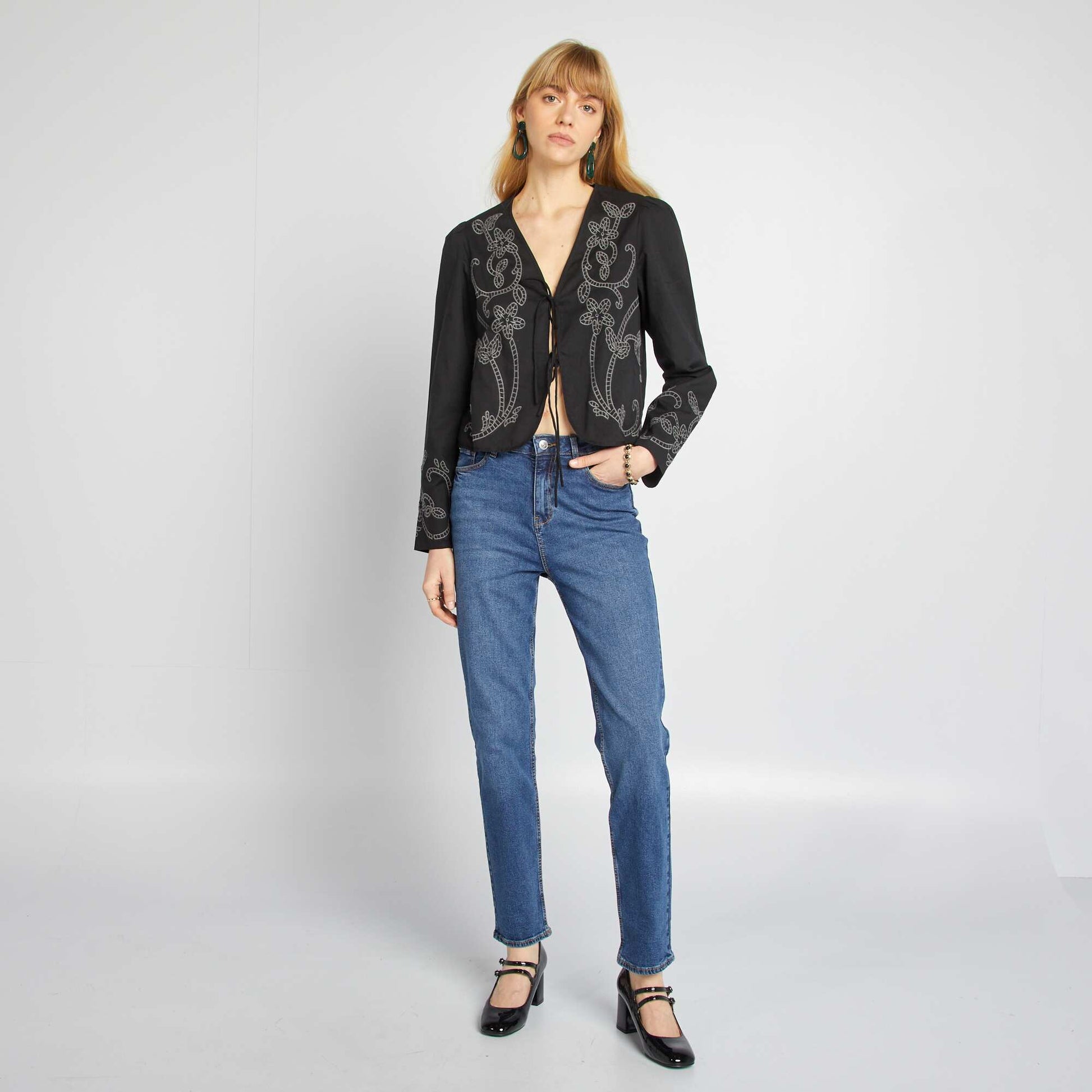 Veste kimono brodé NOIR