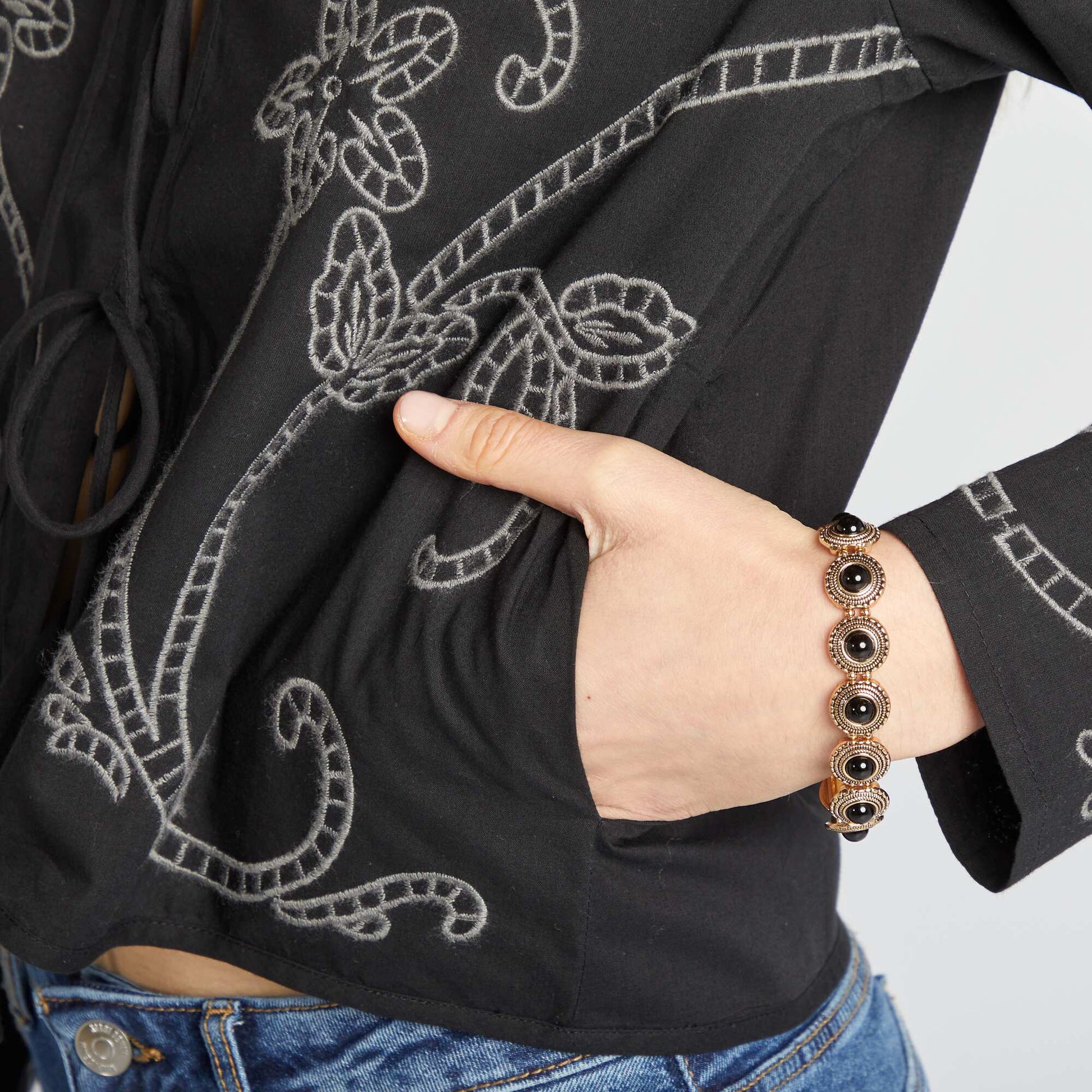 Veste kimono brodé NOIR