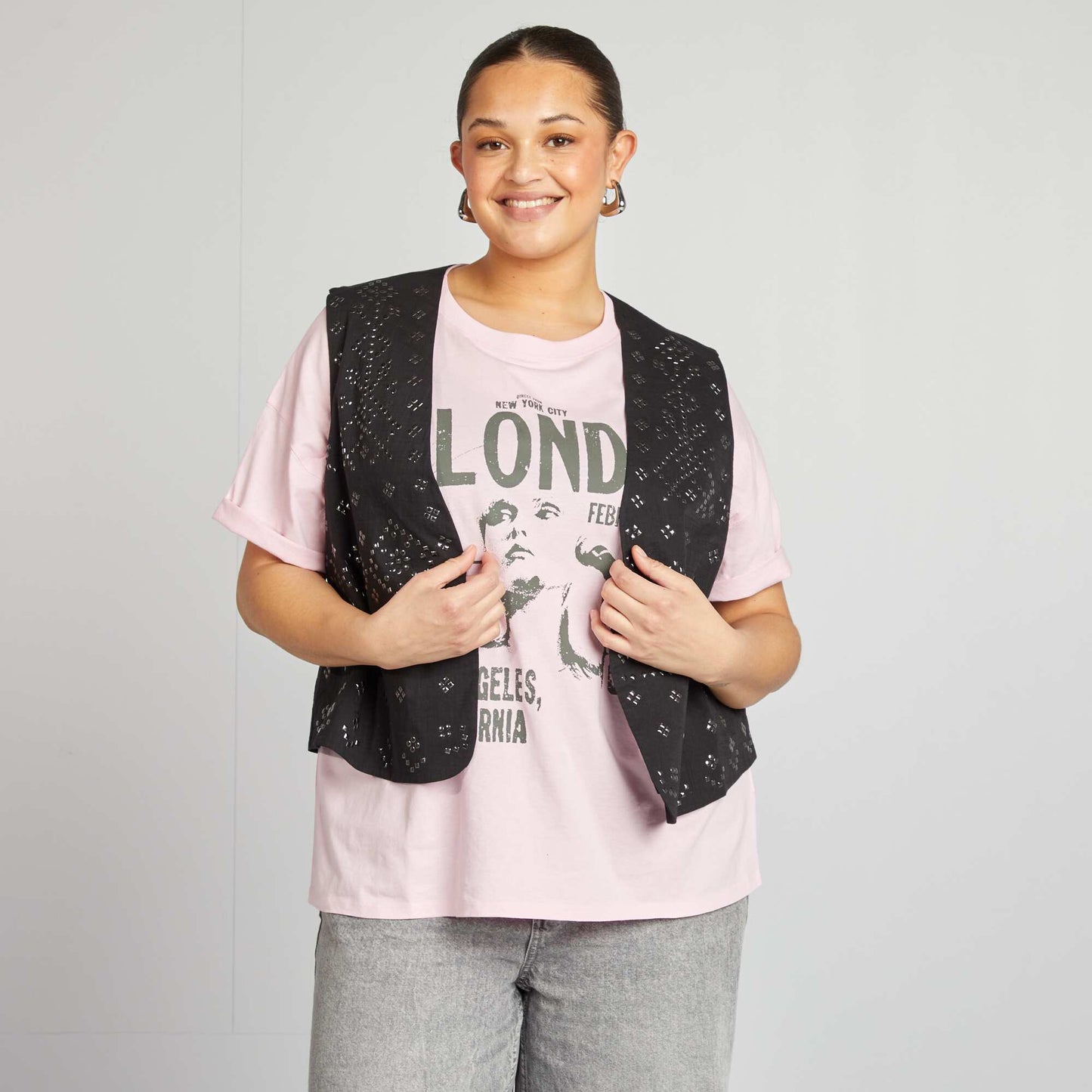 Veste courte sans manches avec studs NOIR