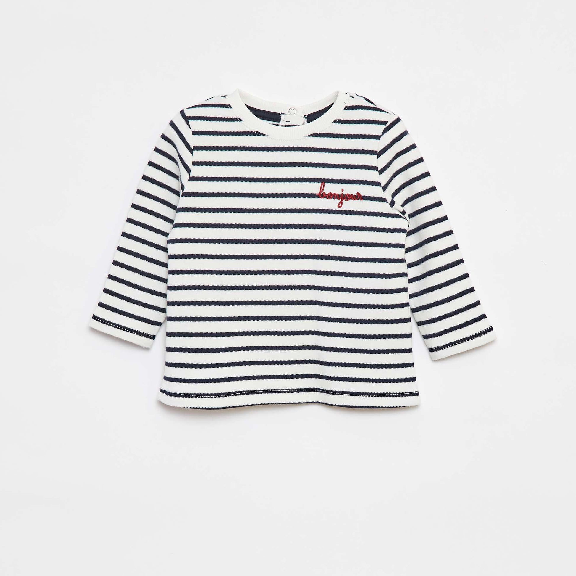 T-shirt manches longues avec 'bonjour' brodé sur la poitrine BLANC
