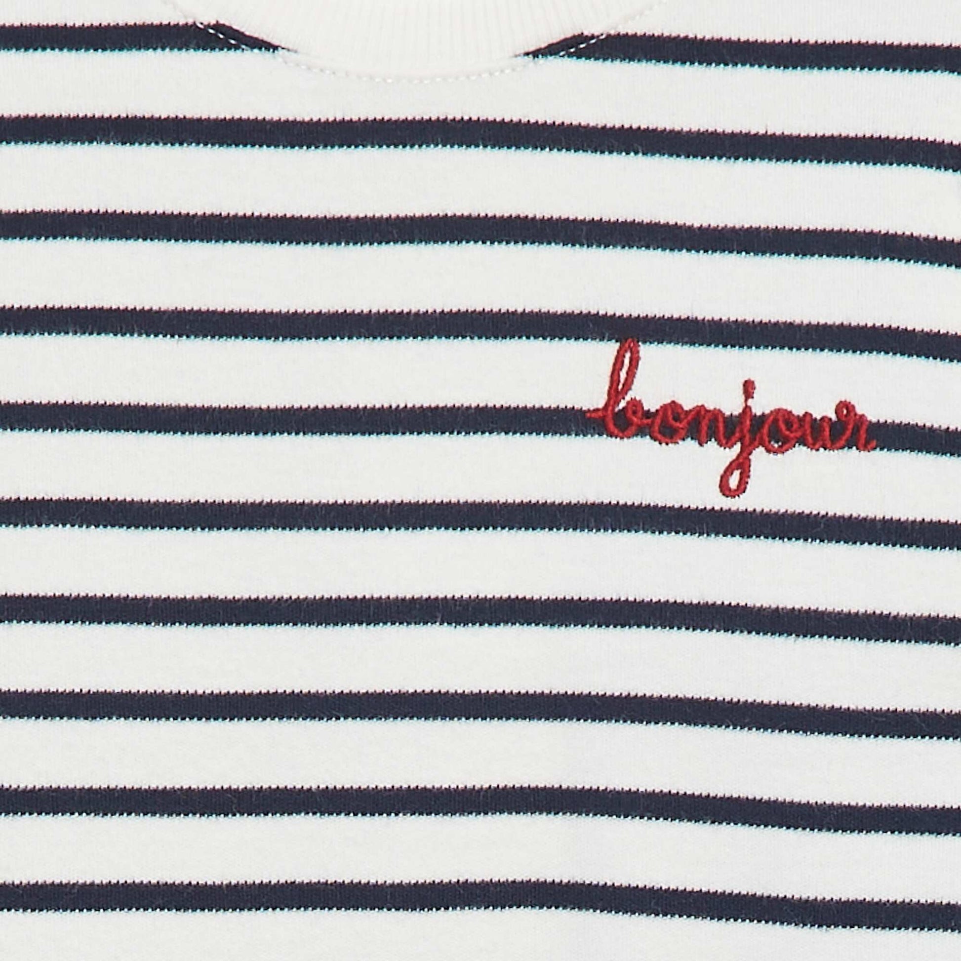 T-shirt manches longues avec 'bonjour' brodé sur la poitrine BLANC