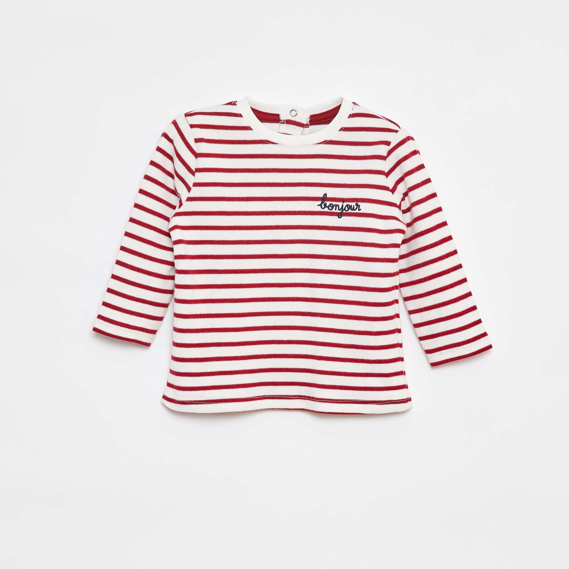 T-shirt manches longues avec 'bonjour' brodé sur la poitrine BLANC
