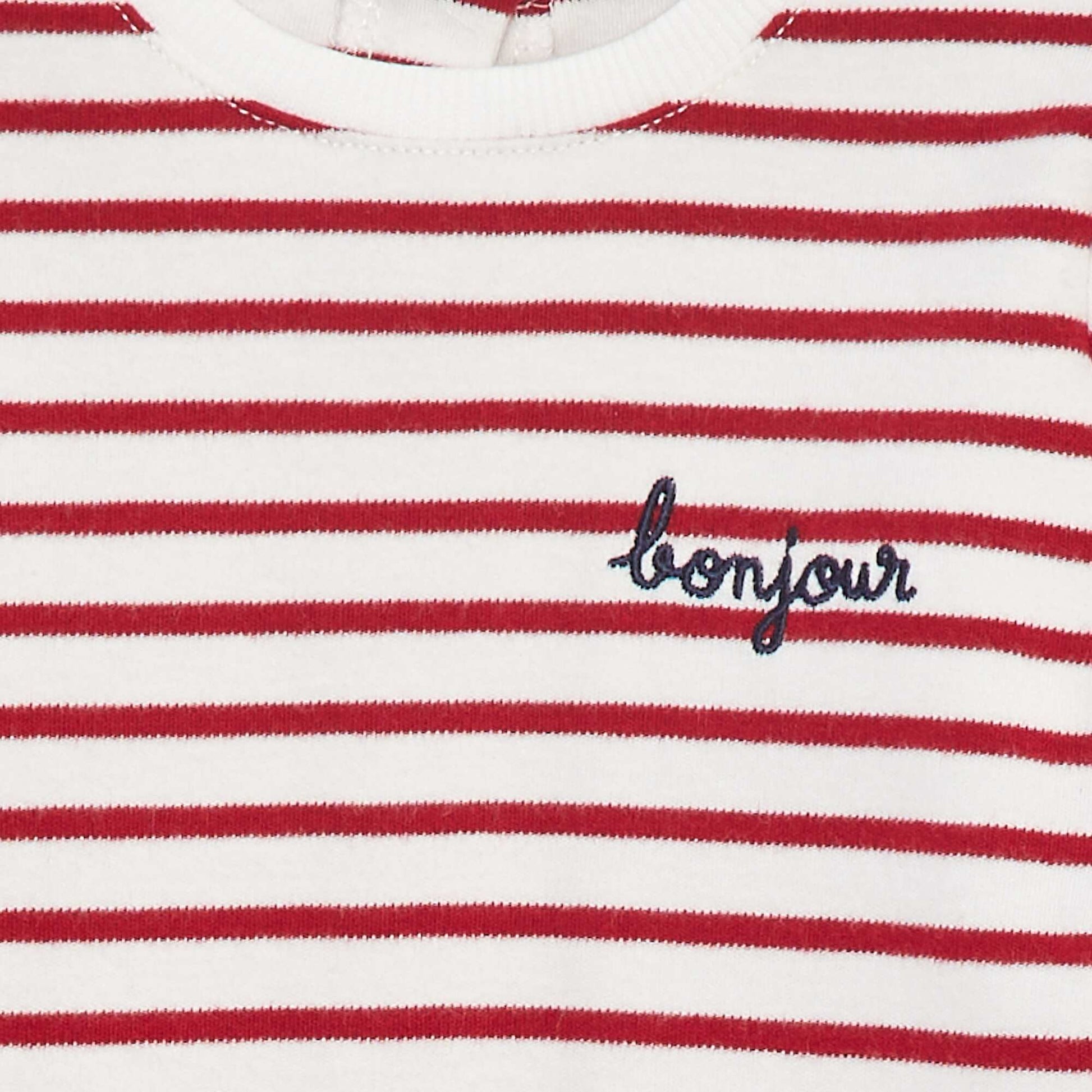 T-shirt manches longues avec 'bonjour' brodé sur la poitrine BLANC