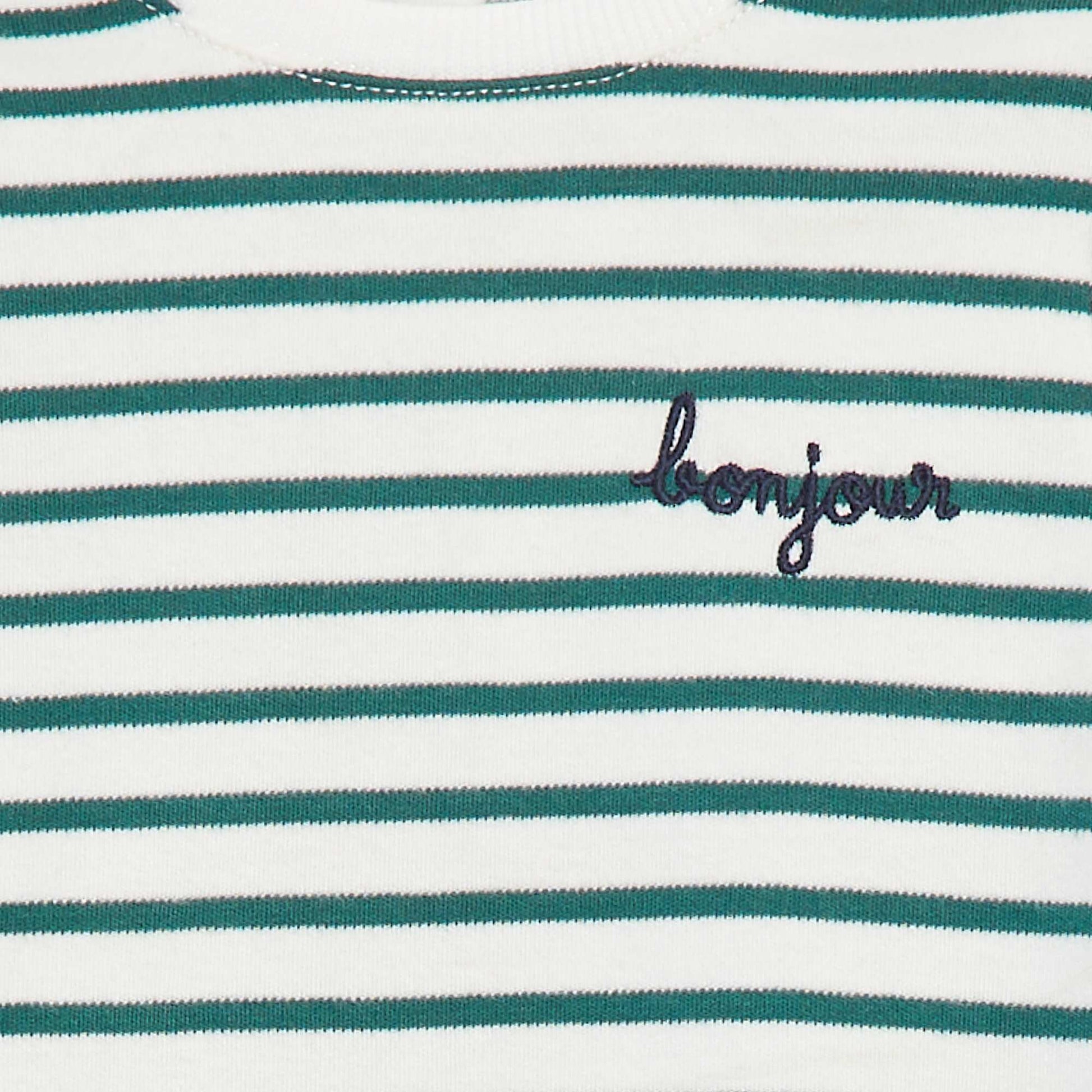 T-shirt manches longues avec 'bonjour' brodé sur la poitrine BLANC