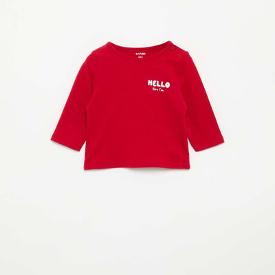 T-shirt imprimé à manches longues ROUGE