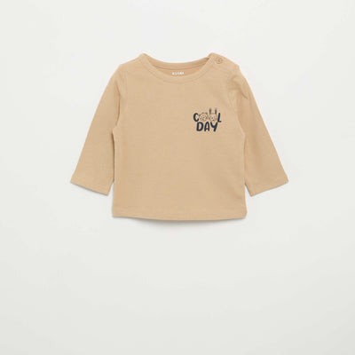 T-shirt imprimé à manches longues BEIGE